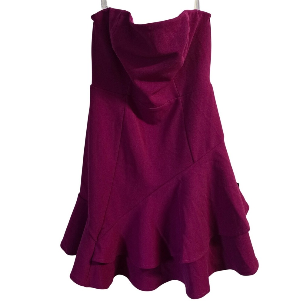 Lulus Magenta Pink Strapless Ruffle Mini Dress Cowl Neck Tiered Hem Size M NWT